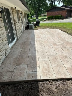 16-inch Gilpins Wood Plank stamped concrete with Lanon Stone integral and Colina Tan release in the Indianapolis area – Indy Decorative Concrete