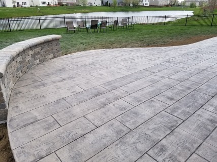 12-Inch wood plank - Smoke Integral - Storm Gray Release - Gray Block Seat Wall
