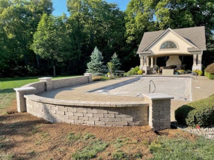 Majestic Ashlar Slate stamped concrete with French Cream hardener and Smoke release in Greenwood Indiana – Indy Decorative Concrete