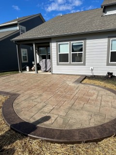 English Rivenstone stamped concrete with Lanon Stone integral, Walnut release and Walnut hardener border in Westfield Indiana – Indy Decorative Concrete
