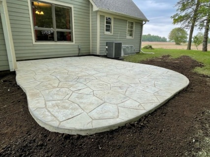Orchard Stone stamped concrete with Bone hardener and Arena Buff release in the Indianapolis area – Indy Decorative Concrete