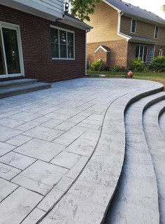 Majestic Ashlar Slate - Pewter Integral - Storm Gray Release - Bluestone Texture Stamp Cantilever Steps