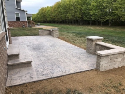 Bluestone Seamless Texture Stamp - Smoke Integra l - Storm Gray Release - Cantilever Steps - Gray Block Seat Walls and Columns with Light Gray Top Caps